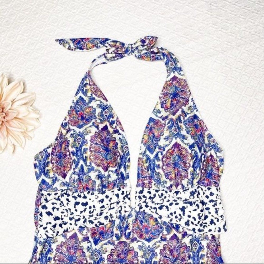Nicole Miller Paisley Halter One Piece Swimsuit Plus Size 3X - Picture 3 of 8